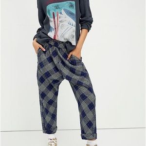 Green and black plaid baggy harem pants